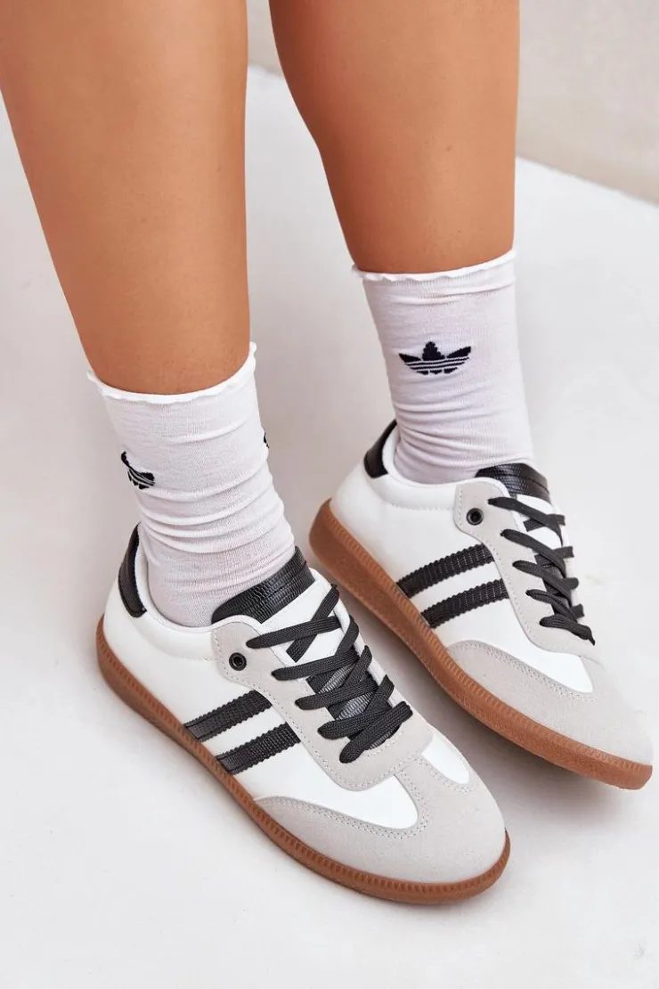 Sale Boto Niskie Trampki Tenisówki Damskie Biało-Czarne Loredis