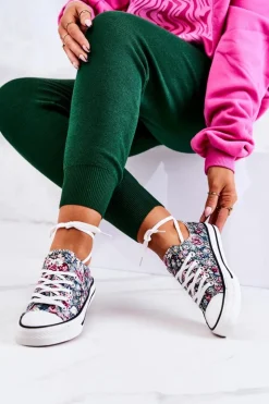 Boto Trampki Damskie Niskie*Niskie Trampki W Kwiaty Zielone Desiree