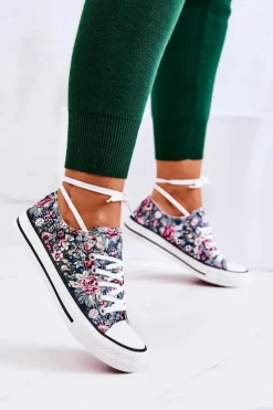 Boto Trampki Damskie Niskie*Niskie Trampki W Kwiaty Zielone Desiree