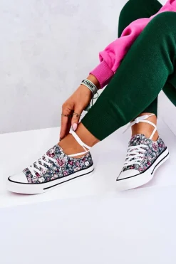 Boto Trampki Damskie Niskie*Niskie Trampki W Kwiaty Zielone Desiree