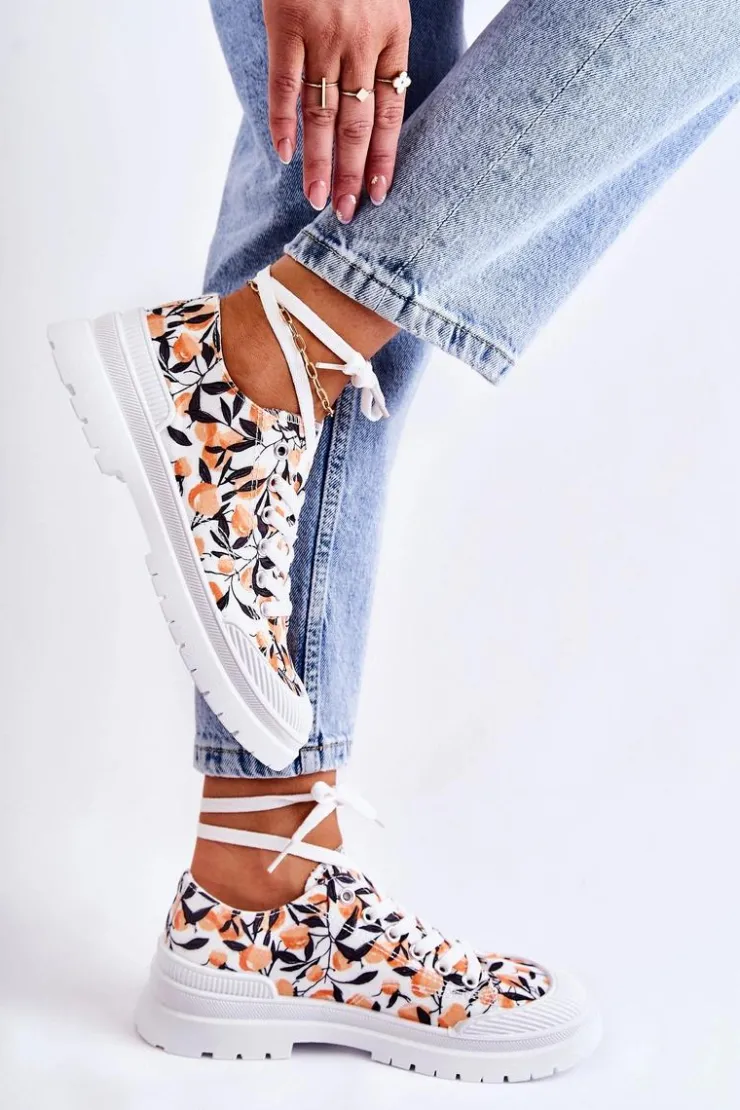 Damskie Boto Niskie Trampki Wiązane W Owoce Białe Amissa