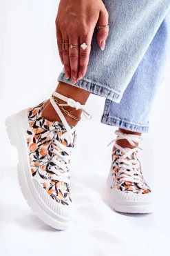 Damskie Boto Niskie Trampki Wiązane W Owoce Białe Amissa