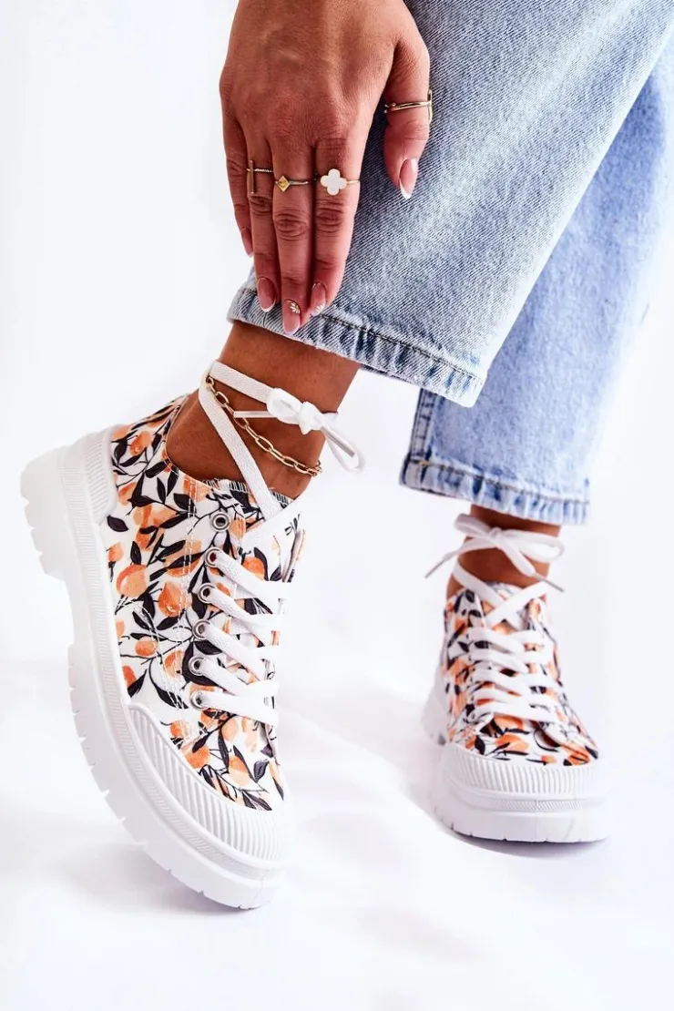 Damskie Boto Niskie Trampki Wiązane W Owoce Białe Amissa