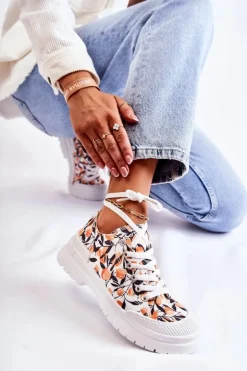 Damskie Boto Niskie Trampki Wiązane W Owoce Białe Amissa