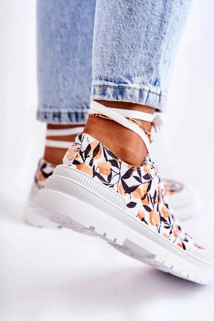 Damskie Boto Niskie Trampki Wiązane W Owoce Białe Amissa