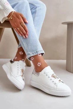 Online Boto Niskie Trampki Z Eko Skóry Z Przypinkami Biało-Srebrne Cillione