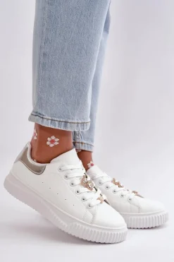 Online Boto Niskie Trampki Z Eko Skóry Z Przypinkami Biało-Srebrne Cillione