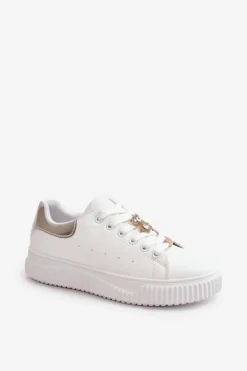 Online Boto Niskie Trampki Z Eko Skóry Z Przypinkami Biało-Srebrne Cillione