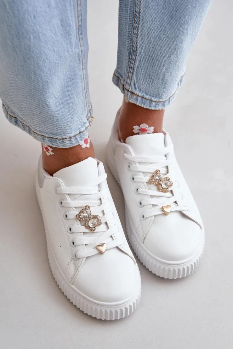 Online Boto Niskie Trampki Z Eko Skóry Z Przypinkami Biało-Srebrne Cillione