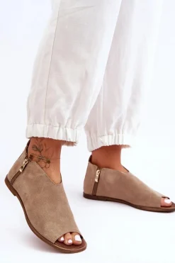 Boto Sandały Płaskie|Botki Wiosenne*Niskie Zamszowe Botki Sandały Nicole 2799/023 Beżowe