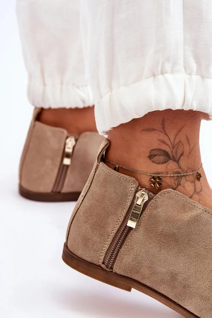 Boto Sandały Płaskie|Botki Wiosenne*Niskie Zamszowe Botki Sandały Nicole 2799/023 Beżowe