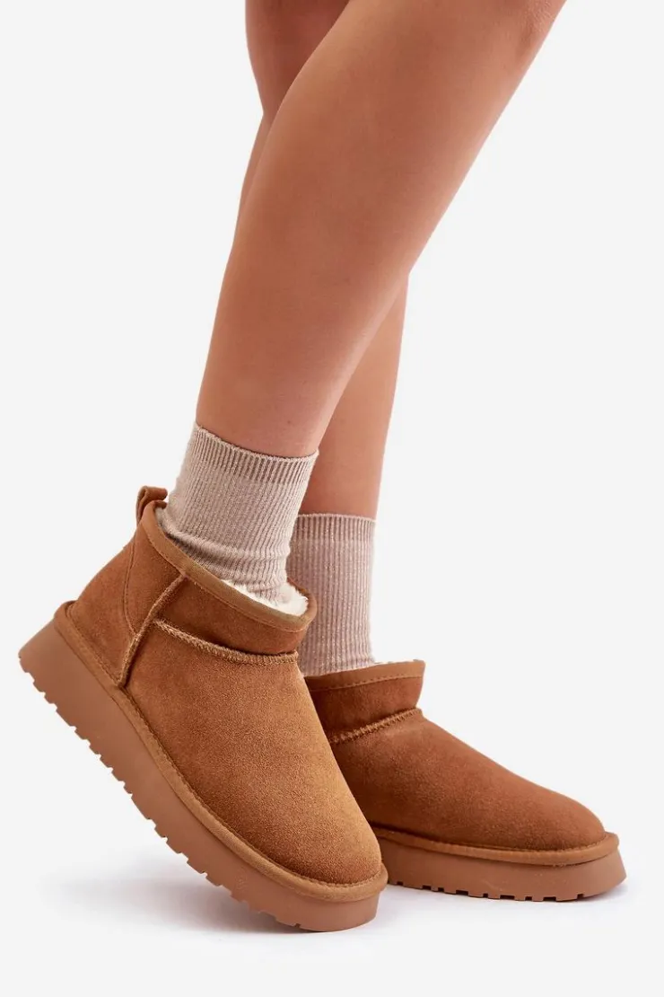 Outlet Buty damskie Vinceza Niskie Zamszowe Śniegowce Skóra Naturalna Vinceza 97950 Camel