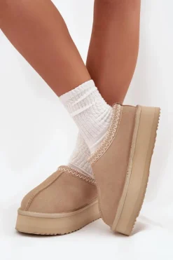 Hot Buty damskie Vinceza Niskie Zamszowe Śniegowce Damskie Z Haftem Na Platformie Vinceza 97960 Beżowe