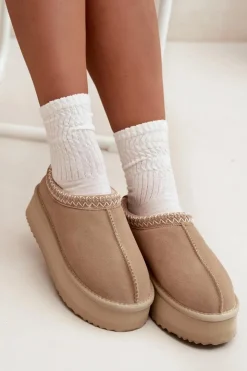 Hot Buty damskie Vinceza Niskie Zamszowe Śniegowce Damskie Z Haftem Na Platformie Vinceza 97960 Beżowe