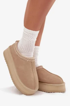 Hot Buty damskie Vinceza Niskie Zamszowe Śniegowce Damskie Z Haftem Na Platformie Vinceza 97960 Beżowe