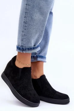 Damskie Boto Niskie Zamszowe Zdobione Botki Damskie Czarne Afarena