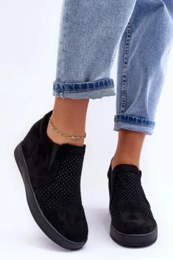 Damskie Boto Niskie Zamszowe Zdobione Botki Damskie Czarne Afarena