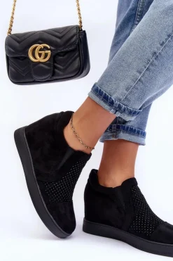 Damskie Boto Niskie Zamszowe Zdobione Botki Damskie Czarne Afarena