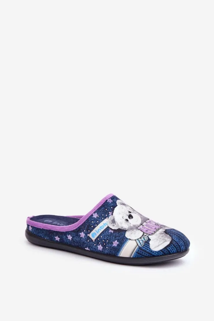 INBLU Kapcie Klasyczne|Klapki Damskie Klasyczne*Obuwie Domowe Damskie Kapcie Z Misiem GF000025 Granatowe