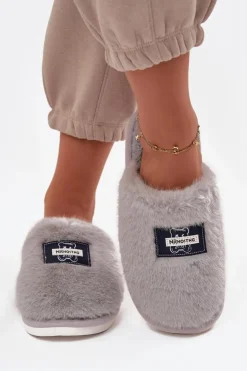 Damskie Boto Obuwie Domowe Kapcie Damskie Futrzane Szare Maelis