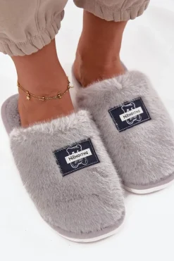 Damskie Boto Obuwie Domowe Kapcie Damskie Futrzane Szare Maelis