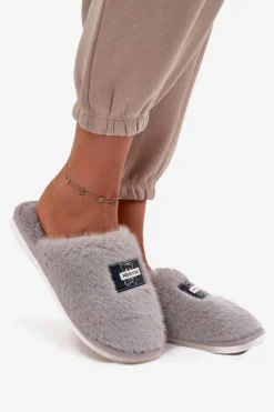 Damskie Boto Obuwie Domowe Kapcie Damskie Futrzane Szare Maelis