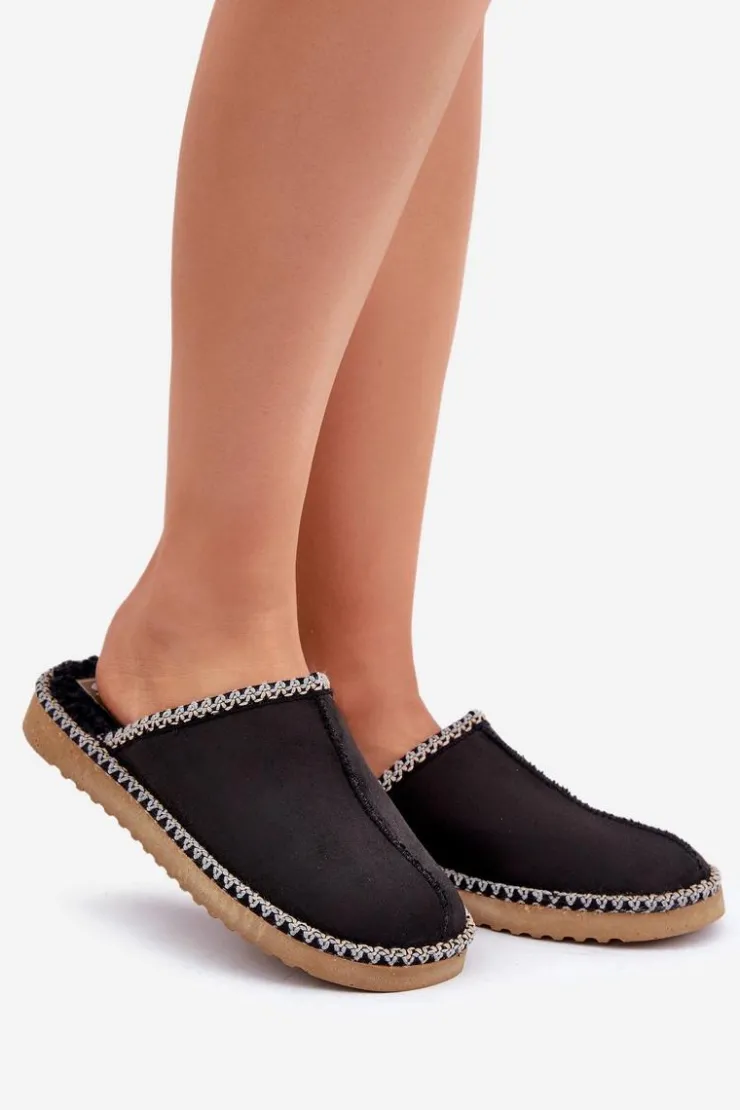 Hot INBLU Obuwie Domowe Kapcie Z Haftem Damskie EY000028 Czarne Czarny