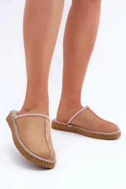 Damskie INBLU Obuwie Domowe Kapcie Z Haftem Damskie EY000028 Camel