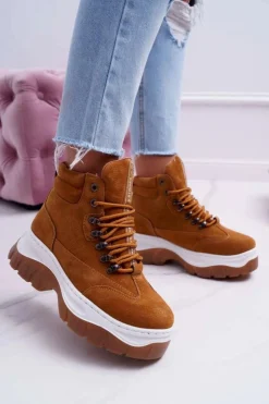 Damskie Boto Obuwie Trekkingowe Trapery Damskie Camel Greem