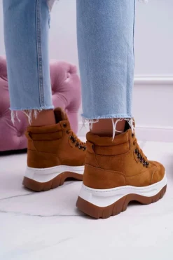 Damskie Boto Obuwie Trekkingowe Trapery Damskie Camel Greem