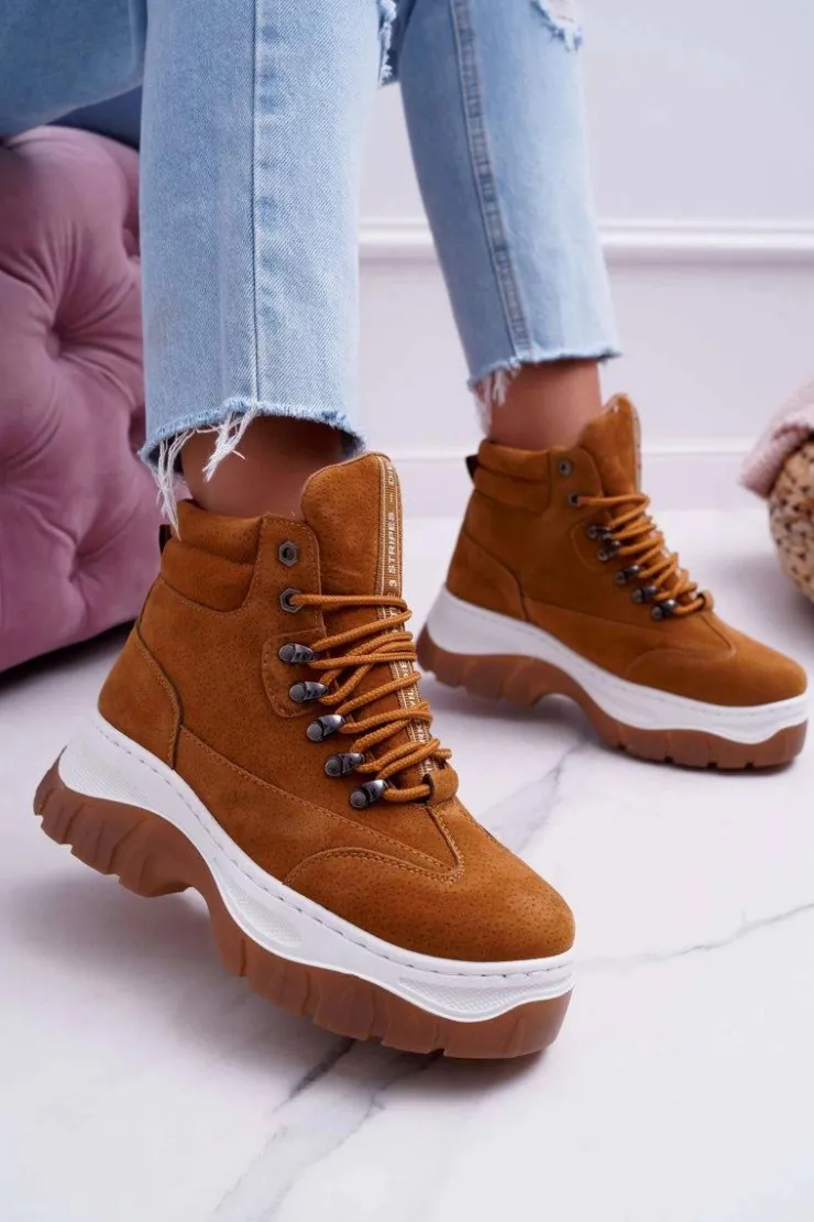 Damskie Boto Obuwie Trekkingowe Trapery Damskie Camel Greem