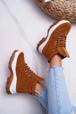 Damskie Boto Obuwie Trekkingowe Trapery Damskie Camel Greem