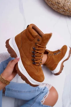 Damskie Boto Obuwie Trekkingowe Trapery Damskie Camel Greem