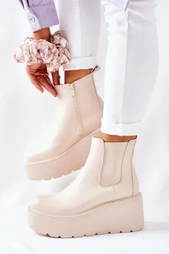 Boto Botki Zimowe Damskie|Brązowe I Beżowe Botki*Ocieplane Botki Beżowe Montiano