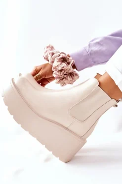 Boto Botki Zimowe Damskie|Brązowe I Beżowe Botki*Ocieplane Botki Beżowe Montiano