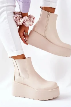 Boto Botki Zimowe Damskie|Brązowe I Beżowe Botki*Ocieplane Botki Beżowe Montiano