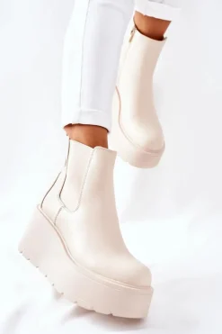 Boto Botki Zimowe Damskie|Brązowe I Beżowe Botki*Ocieplane Botki Beżowe Montiano