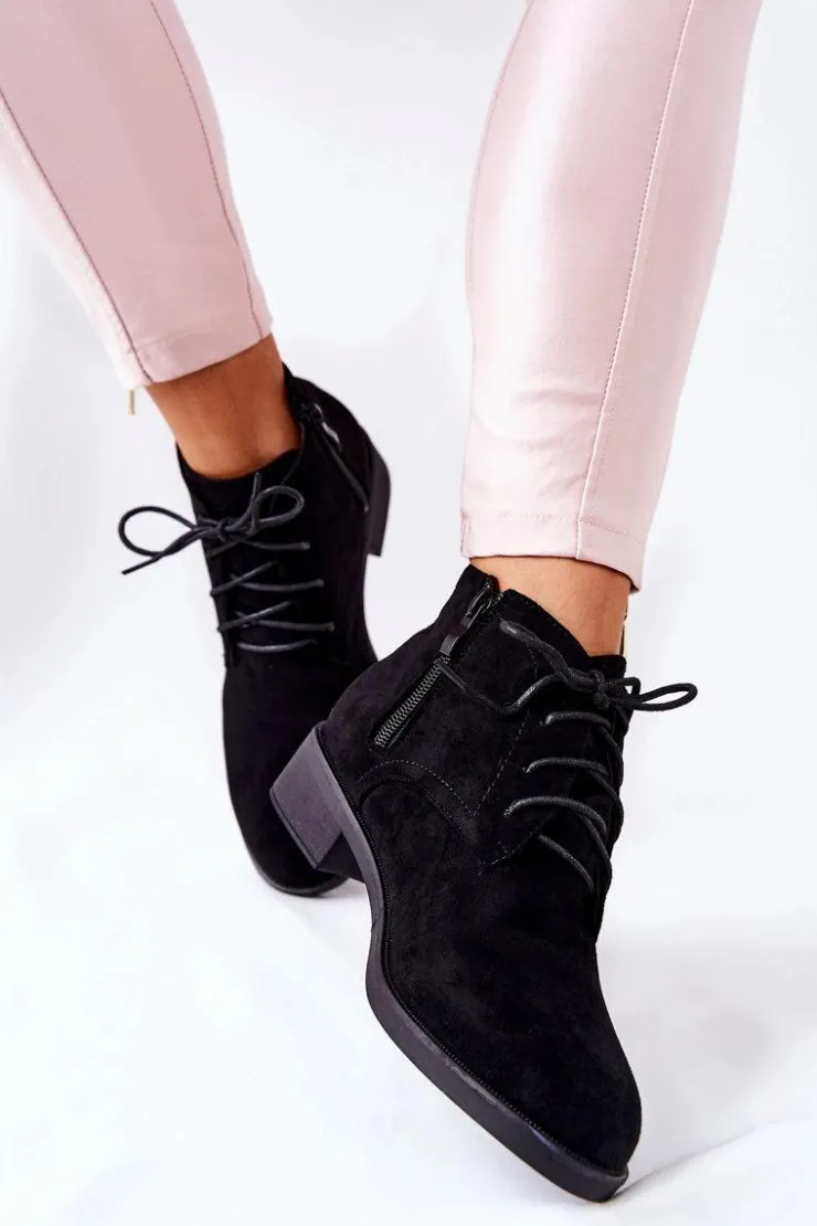 Boto Czarne Botki|Botki Zimowe Damskie*Ocieplane Botki Czarne Malitea