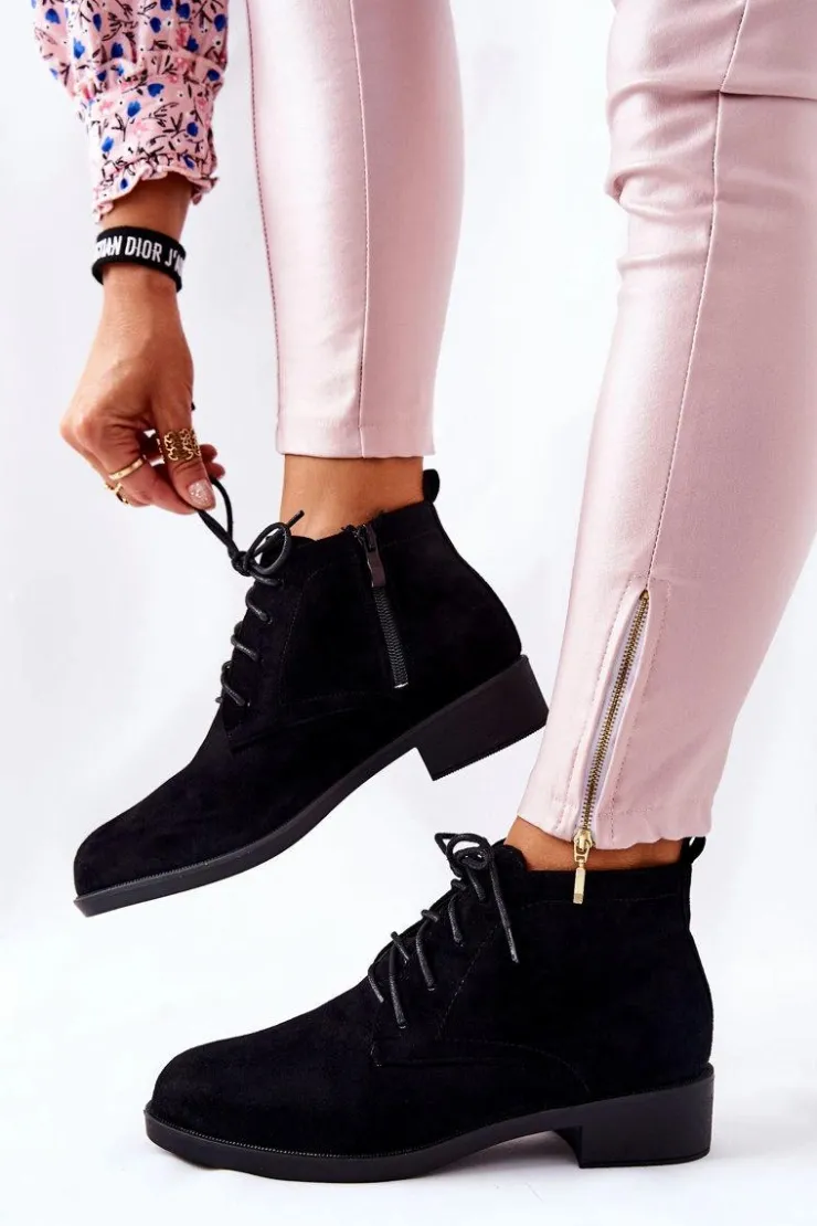 Boto Czarne Botki|Botki Zimowe Damskie*Ocieplane Botki Czarne Malitea