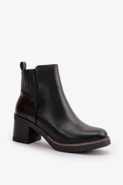 Best Boto Ocieplane Botki Damskie Na Słupku Eko Skórzane Czarne Irittes