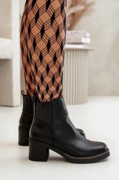 Best Boto Ocieplane Botki Damskie Na Słupku Eko Skórzane Czarne Irittes