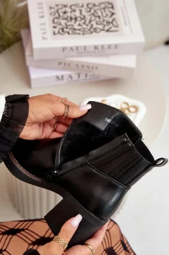 Best Boto Ocieplane Botki Damskie Na Słupku Eko Skórzane Czarne Irittes