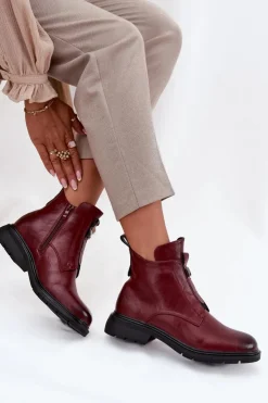 Damskie Boto Ocieplane Botki Damskie Na Zamek Z Ozdobnym Detalem Bordowe Roselle