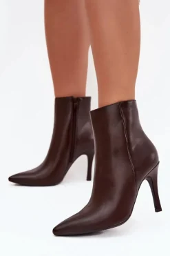 Boto Botki Ocieplane|Botki Na Obcasie*Ocieplane Botki Damskie Na Szpilce Eko Skórzane Czekoladowe Nolisse