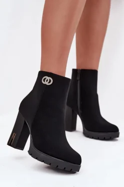 Boto Botki Ocieplane|Botki Na Słupku*Ocieplane Botki Damskie Na Słupku Z Ozdobnym Detalem Czarne Vessara