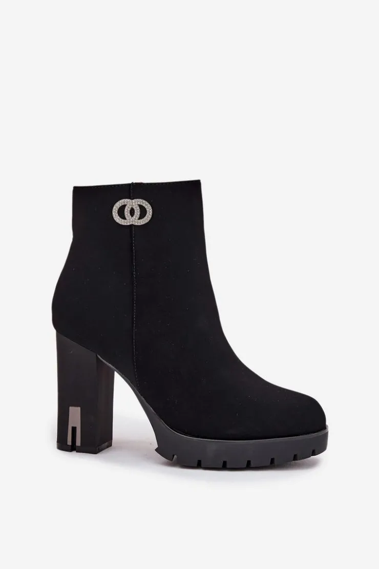 Boto Botki Ocieplane|Botki Na Słupku*Ocieplane Botki Damskie Na Słupku Z Ozdobnym Detalem Czarne Vessara