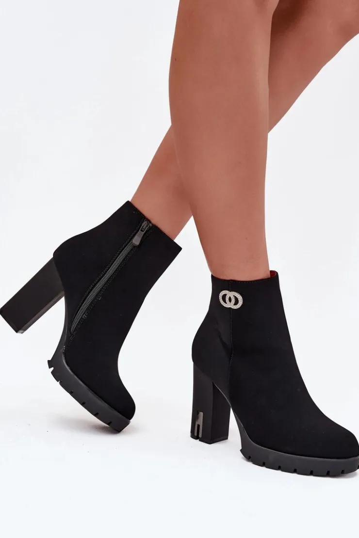 Boto Botki Ocieplane|Botki Na Słupku*Ocieplane Botki Damskie Na Słupku Z Ozdobnym Detalem Czarne Vessara
