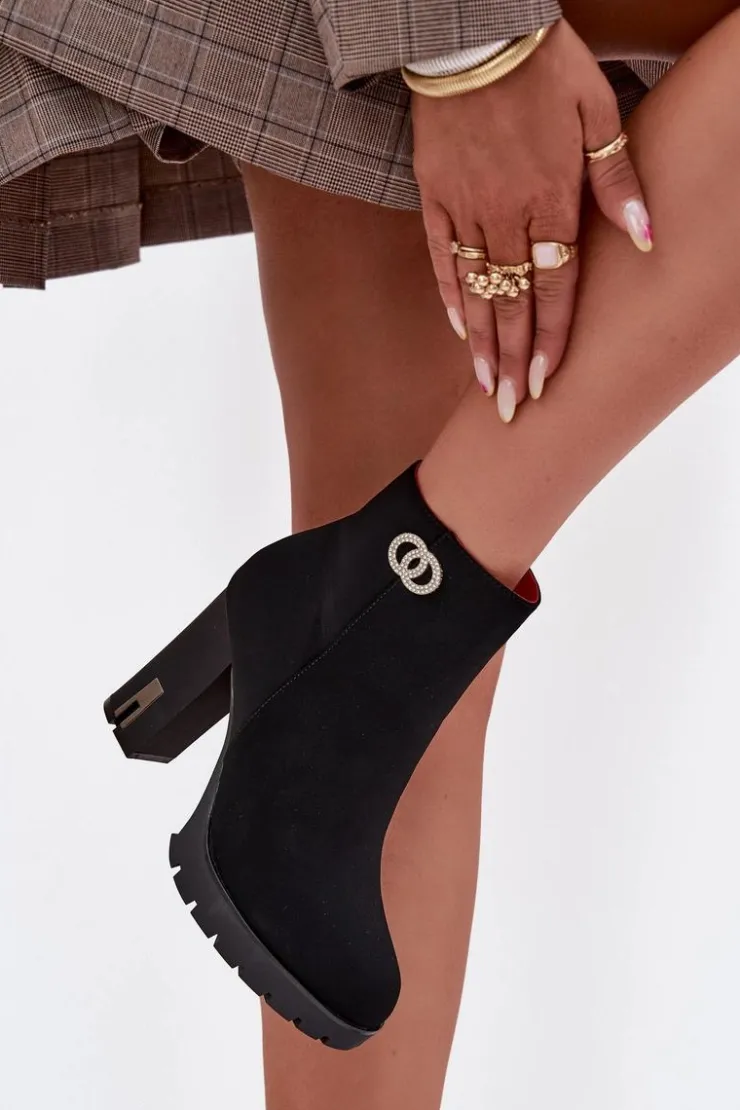 Boto Botki Ocieplane|Botki Na Słupku*Ocieplane Botki Damskie Na Słupku Z Ozdobnym Detalem Czarne Vessara