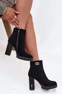 Boto Botki Ocieplane|Botki Na Słupku*Ocieplane Botki Damskie Na Słupku Z Ozdobnym Detalem Czarne Vessara