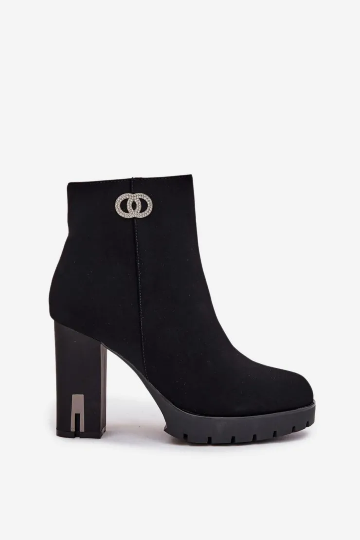 Boto Botki Ocieplane|Botki Na Słupku*Ocieplane Botki Damskie Na Słupku Z Ozdobnym Detalem Czarne Vessara